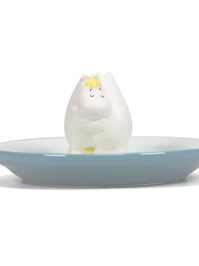 Blue Rim Ceramic Dish with White Character Moomin Hugs Hyppo Characters